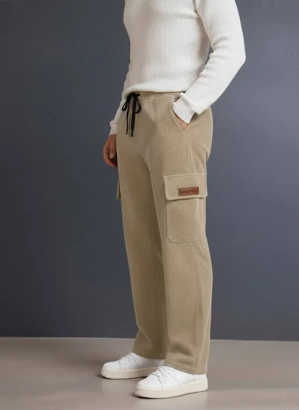 Beige_Corduroy_Cargo_Pants_With_Drawstring_Waist_And_Utility_Pockets