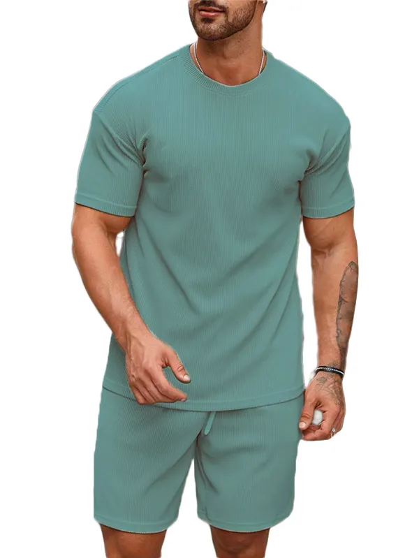 Mens_Ribbed_Casual_Co-Ord_Set_-_Short_Sleeve_T-Shirt_&_Shorts