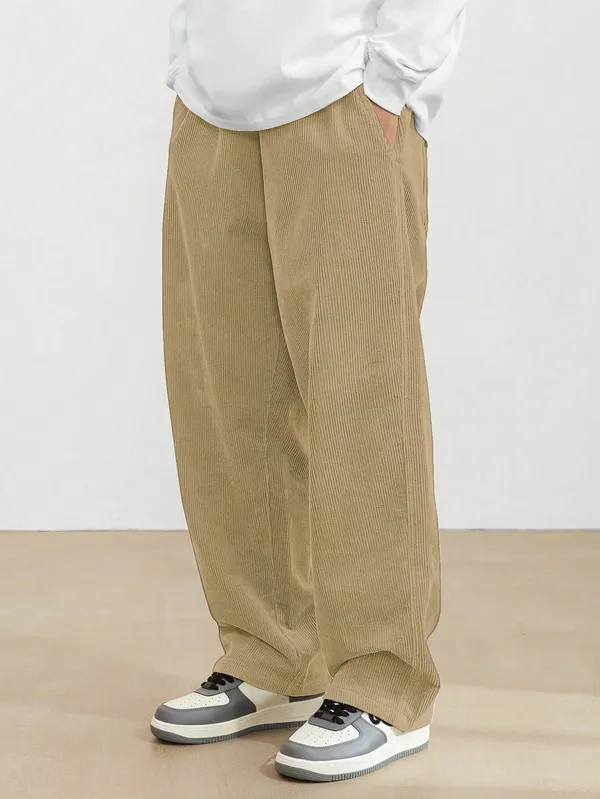 Mens_Beige_Corduroy_Wide_Leg_Pants_With_Elastic_Waist