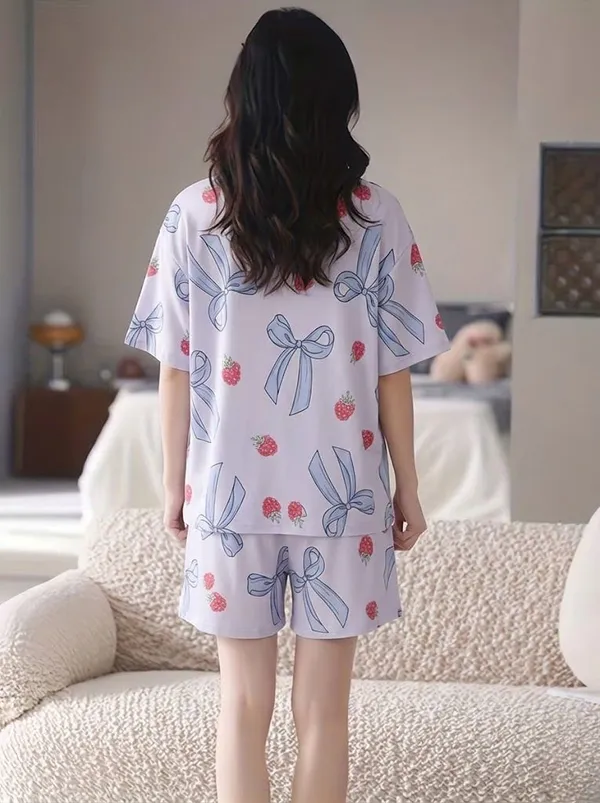 Womens_Strawberry_And_Bow_Print_Pajama_Set_-_Lavender