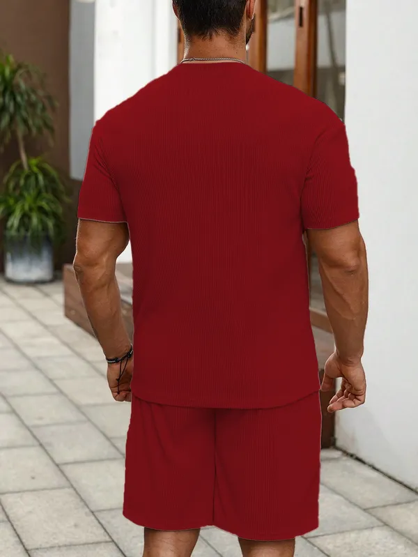 Mens_Maroon_Solid_T-Shirt_And_Shorts_Co-Ord_Set