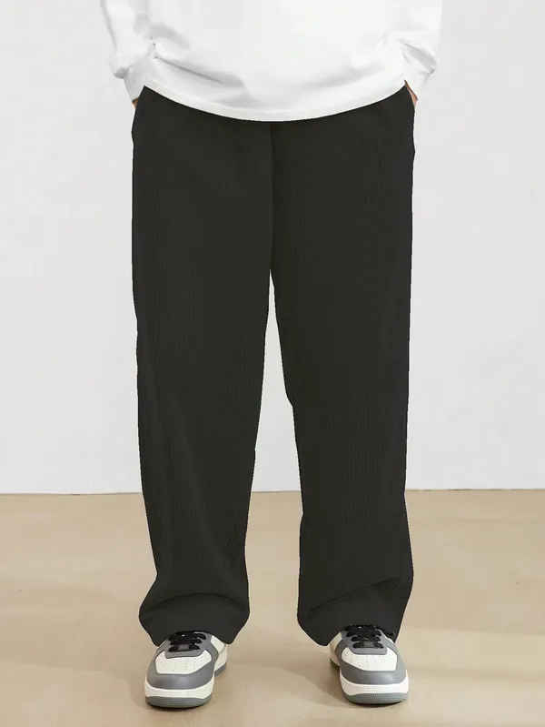 Mens_Solid_Black_Loose_Fit_Casual_Pants_With_Elastic_Waist