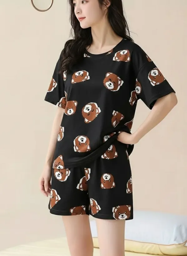 Black_Bear_Print_Pajama_Set_-_Short_Sleeve_Top_&_Shorts