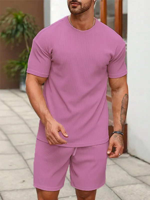 Mens_Ribbed_Co-Ord_Set_-_Mauve_Pink_T-Shirt_And_Shorts_Loungewear