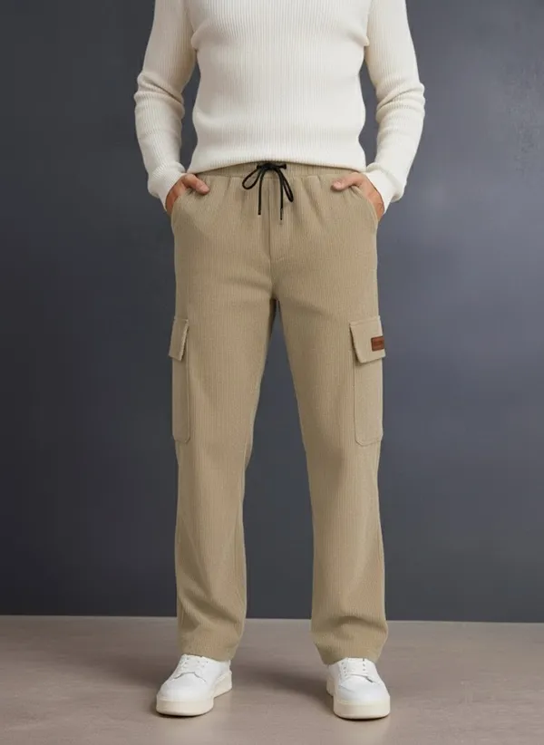 Beige_Corduroy_Cargo_Pants_With_Drawstring_Waist_And_Utility_Pockets