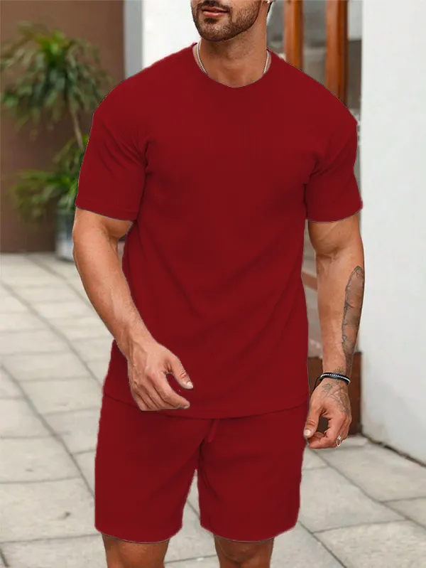 Mens_Maroon_Solid_T-Shirt_And_Shorts_Co-Ord_Set
