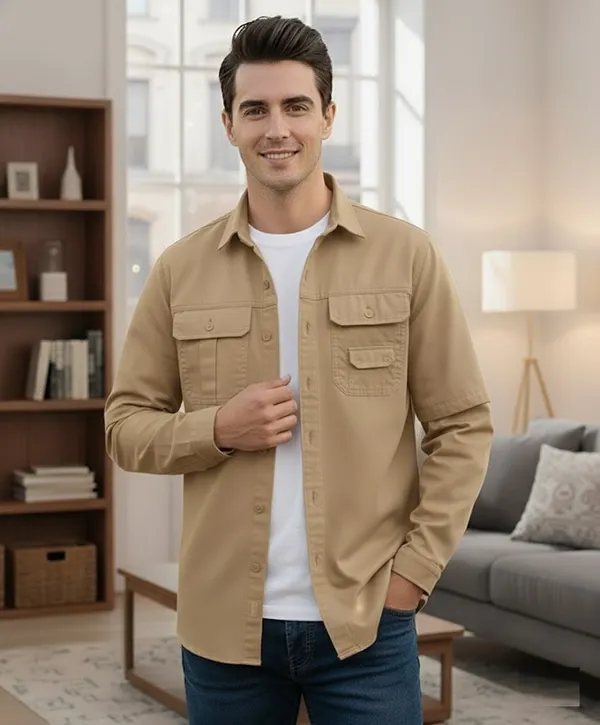Mens_Beige_Utility_Shirt_-_Full_Sleeves_With_Chest_Pockets