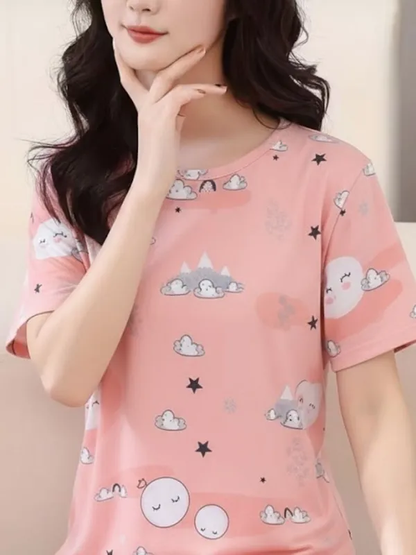 Womens_Pink_Cloud_&_Moon_Print_Pajama_Set_-_Comfortable_Cotton_Sleepwear