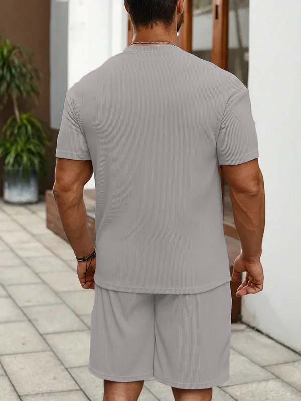 Mens_Ribbed_Texture_Loungewear_Set_-_Grey_Short_Sleeve_T-Shirt_&_Shorts