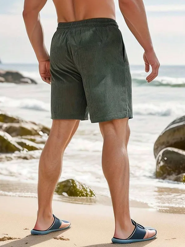 Mens_Corduroy_Shorts_With_Drawstring_-_Olive_Green
