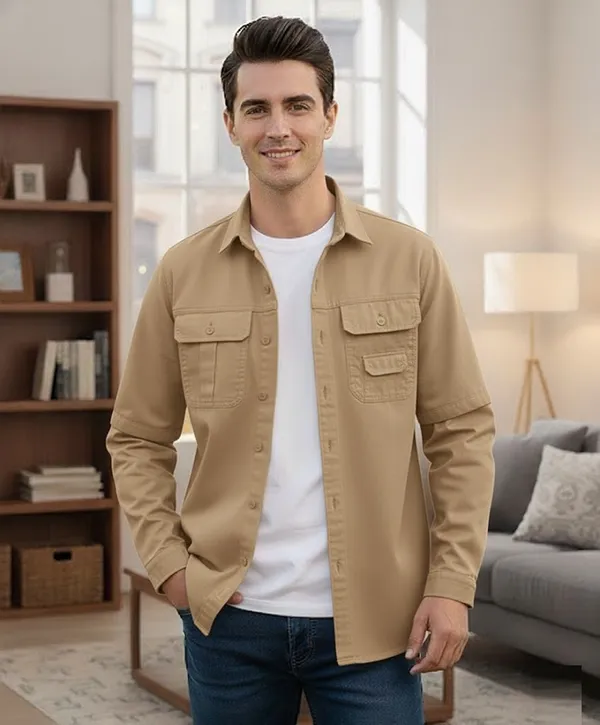 Mens_Beige_Utility_Shirt_-_Full_Sleeves_With_Chest_Pockets