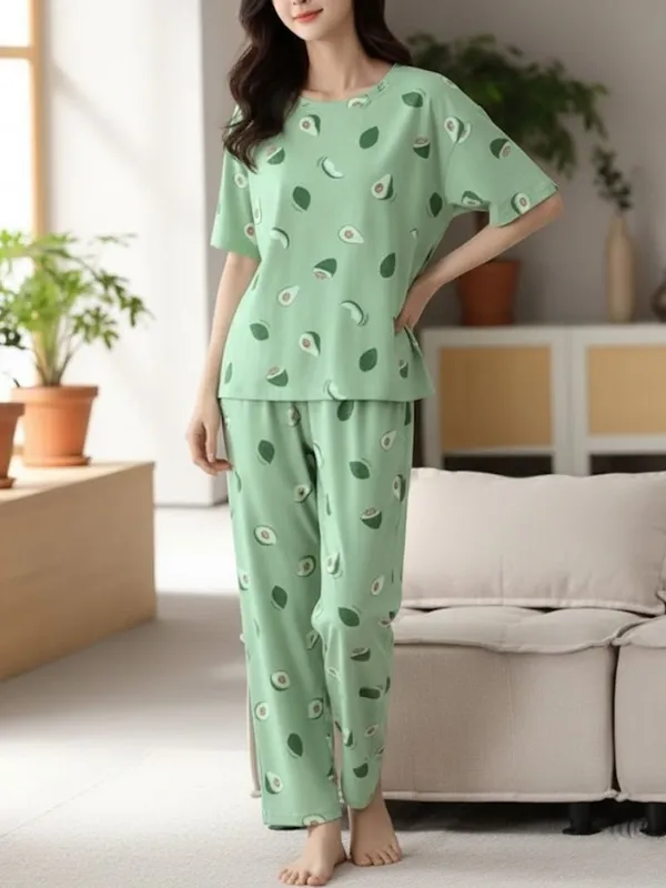 Womens_Green_Avocado_Print_Pajama_Set_-_Comfortable_Short_Sleeve_Sleepwear