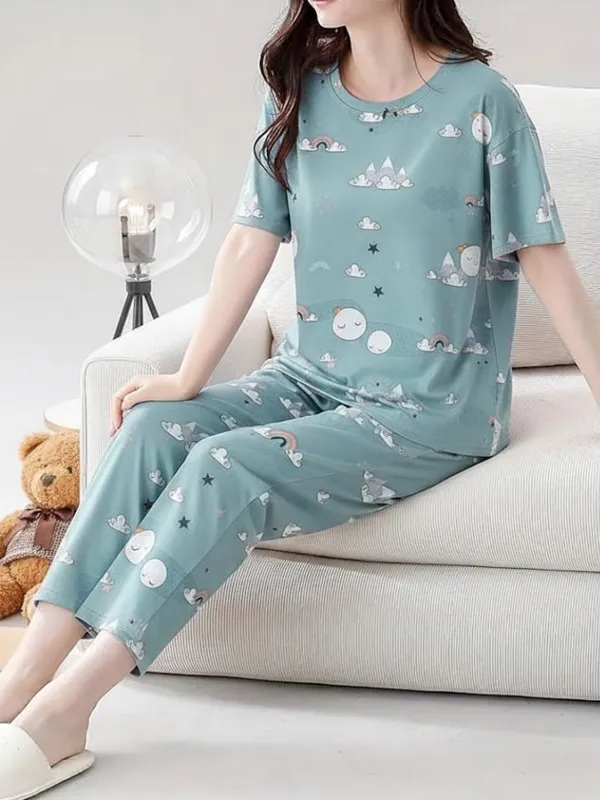 Mint_Green_Pajama_Set_With_Cute_Cloud_And_Rainbow_Print