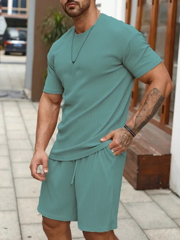 Mens_Ribbed_Casual_Co-Ord_Set_-_Short_Sleeve_T-Shirt_&_Shorts