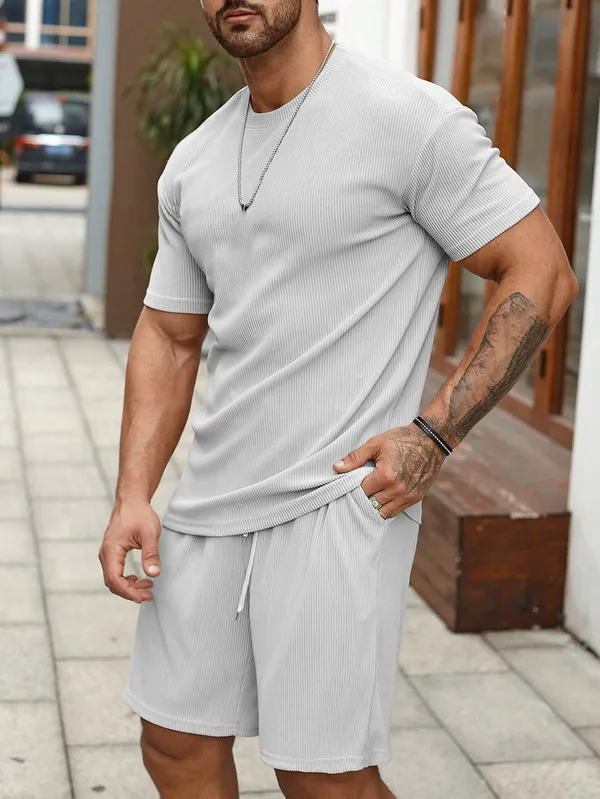 Mens_White_Ribbed_Cotton_T-Shirt_And_Shorts_Co-Ord_Set