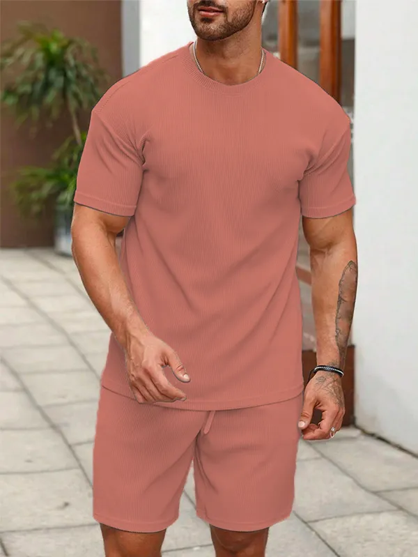 Mens_Ribbed_Cotton_T-Shirt_And_Shorts_Co-Ord_Set_-_Dusty_Pink