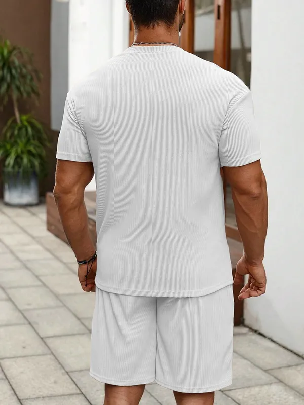 Mens_White_Ribbed_Cotton_T-Shirt_And_Shorts_Co-Ord_Set