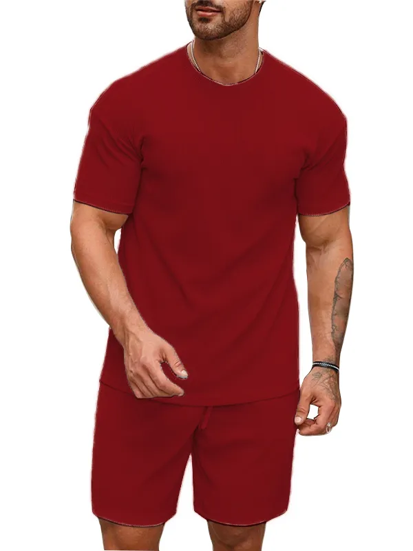 Mens_Maroon_Solid_T-Shirt_And_Shorts_Co-Ord_Set