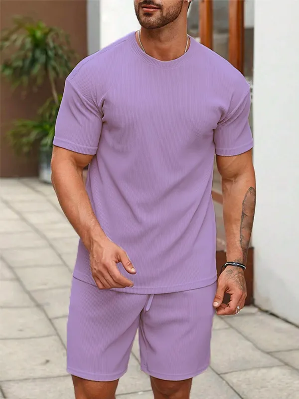 Mens_Lavender_Ribbed_Co-Ord_Set_-_T-Shirt_And_Shorts