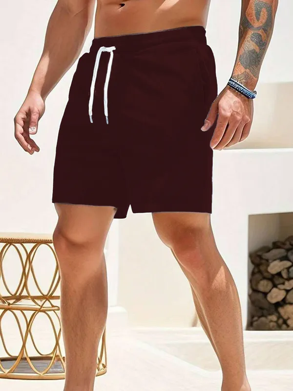 Mens_Drawstring_Casual_Shorts_-_Burgundy/Maroon