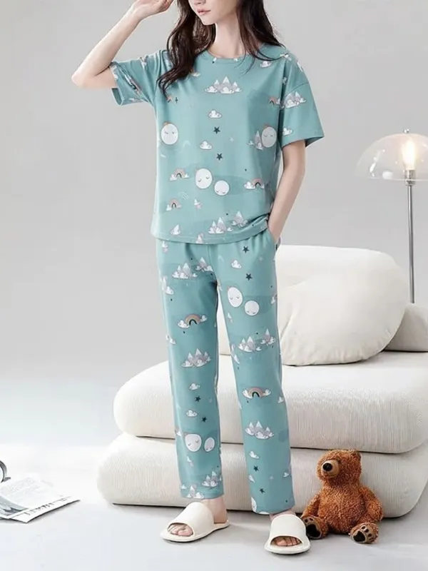 Mint_Green_Pajama_Set_With_Cute_Cloud_And_Rainbow_Print