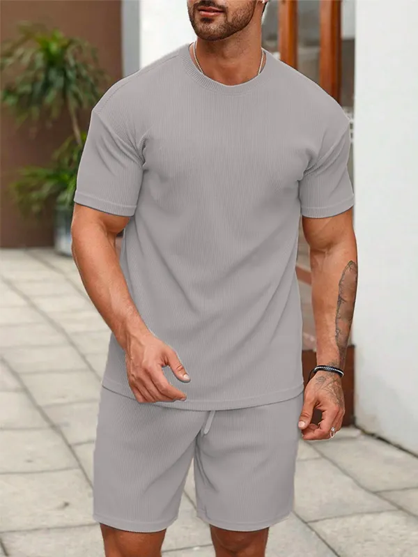 Mens_Ribbed_Texture_Loungewear_Set_-_Grey_Short_Sleeve_T-Shirt_&_Shorts