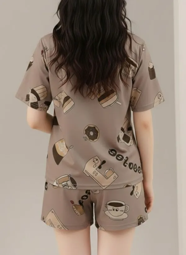 Womens_Coffee_Print_Pajama_Set_-_Short_Sleeve_Top_&_Shorts