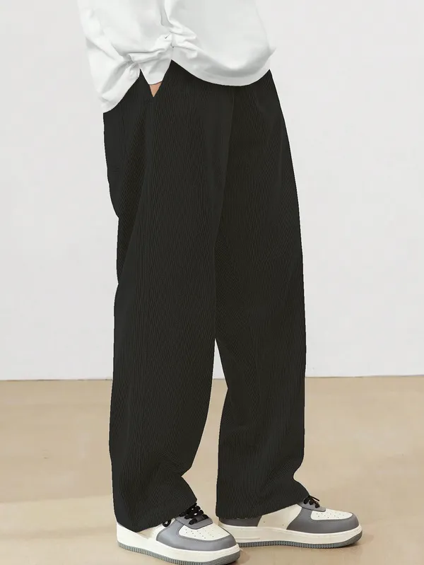 Mens_Solid_Black_Loose_Fit_Casual_Pants_With_Elastic_Waist