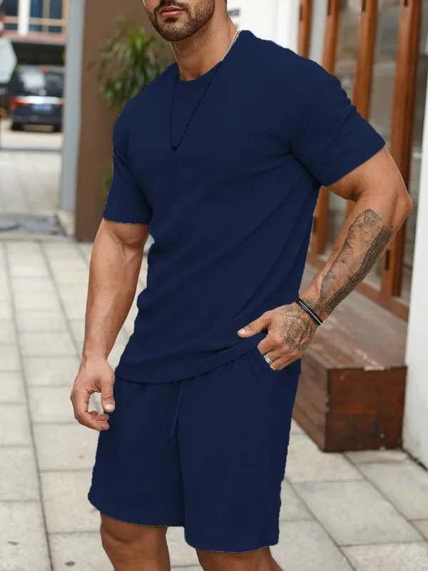 Mens_Navy_Blue_Casual_Co-Ord_Set_-_Solid_T-Shirt_&_Shorts_Combo
