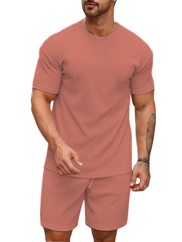 Mens_Ribbed_Cotton_T-Shirt_And_Shorts_Co-Ord_Set_-_Dusty_Pink