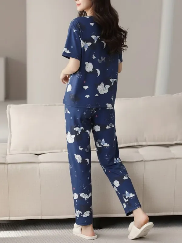 Womens_Navy_Blue_Cloud_&_Moon_Print_Cotton_Pajama_Set_-_Comfortable_Sleepwear