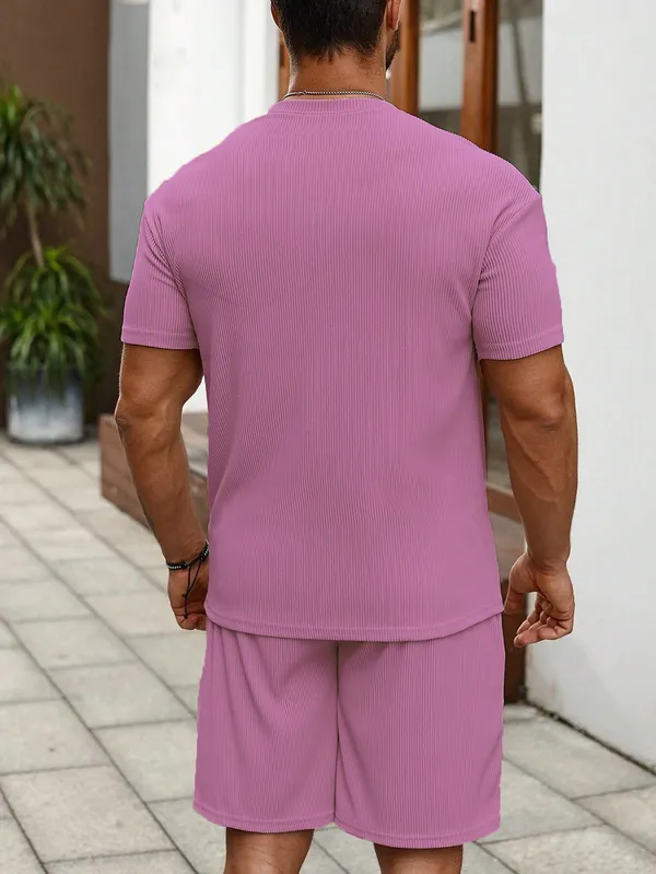 Mens_Ribbed_Co-Ord_Set_-_Mauve_Pink_T-Shirt_And_Shorts_Loungewear