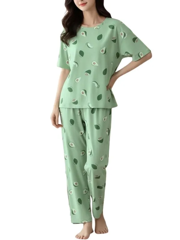 Womens_Green_Avocado_Print_Pajama_Set_-_Comfortable_Short_Sleeve_Sleepwear