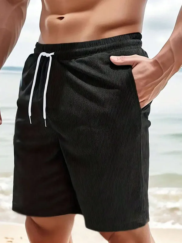 Mens_Black_Corduroy_Swim_Shorts_With_White_Drawstring