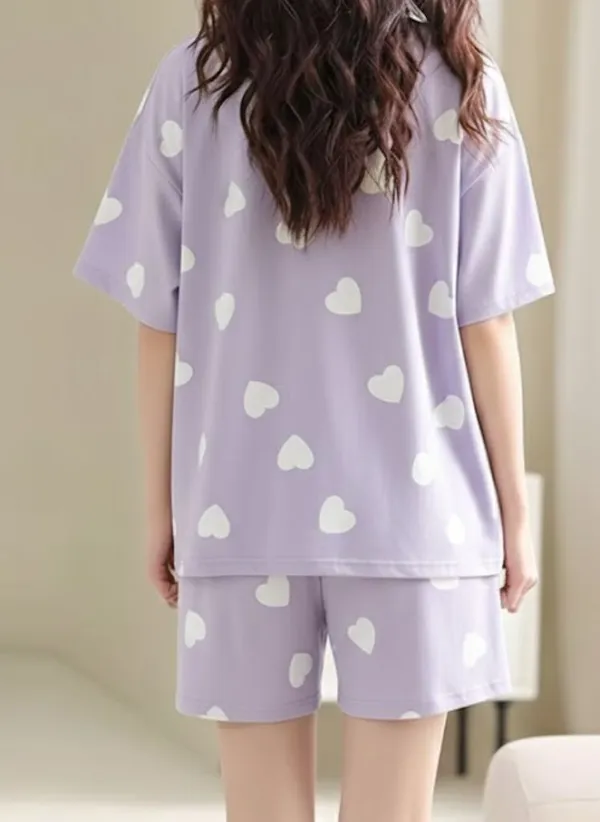 Womens_Purple_Heart_Print_Loungewear_Set_-_Short_Sleeve_T-Shirt_&_Shorts
