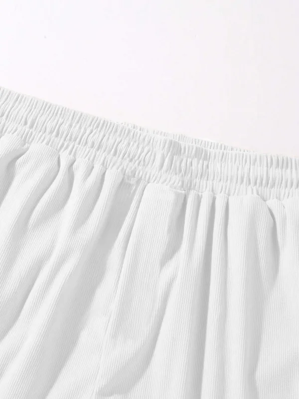 Mens_White_Elastic_Waist_Casual_Shorts