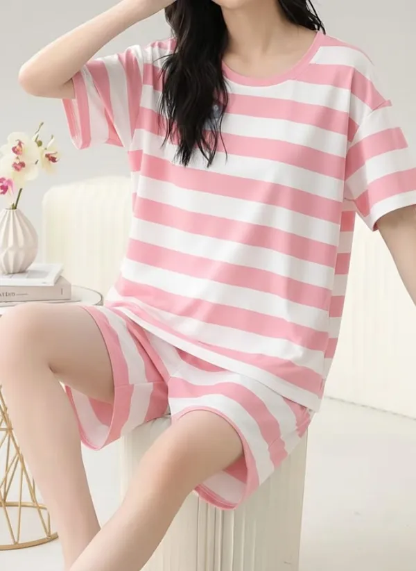 Pink_And_White_Striped_Cotton_Pajama_Set_For_Women