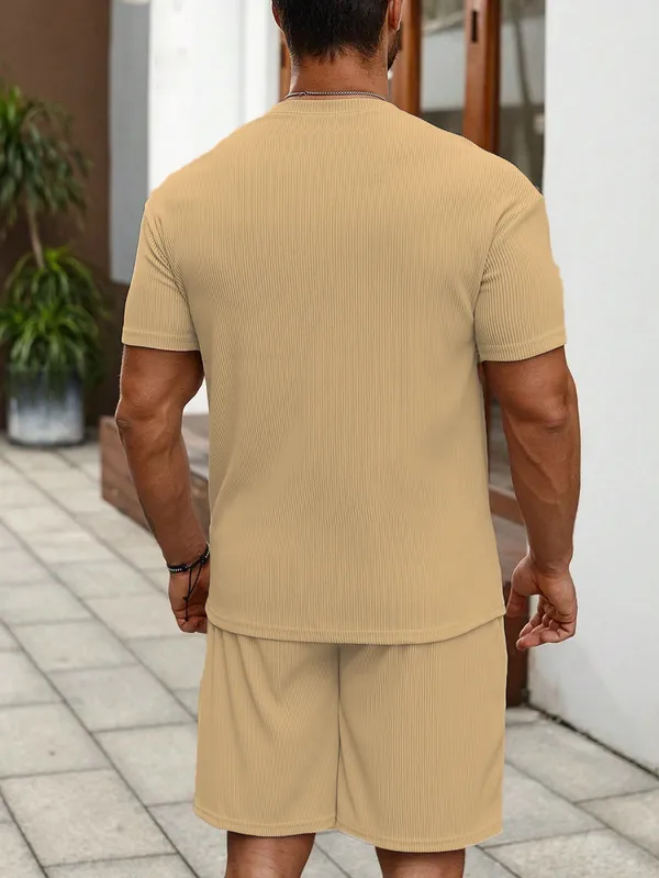 Mens_Beige_Ribbed_Knit_Co-Ord_Set_-_Short_Sleeve_T-Shirt_&_Shorts