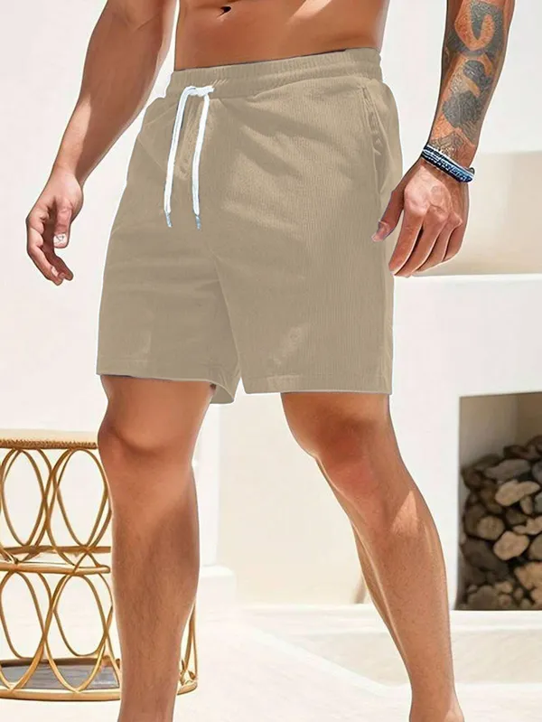 Mens_Beige_Corduroy_Drawstring_Shorts