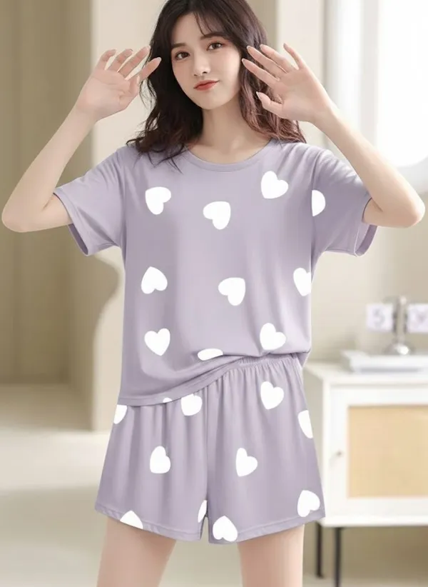 Womens_Purple_Heart_Print_Loungewear_Set_-_Short_Sleeve_T-Shirt_&_Shorts