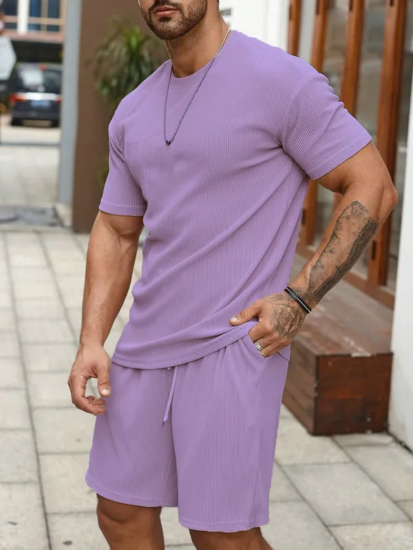 Mens_Lavender_Ribbed_Co-Ord_Set_-_T-Shirt_And_Shorts