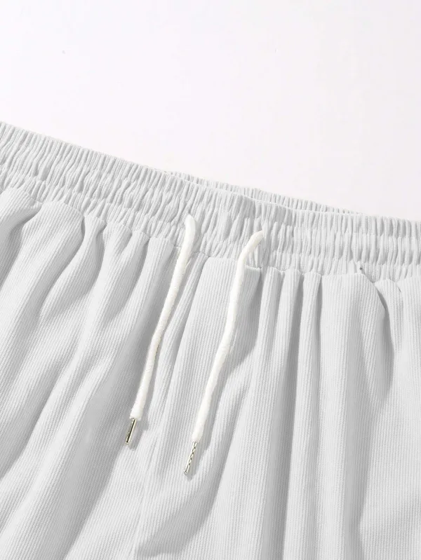 Mens_White_Elastic_Waist_Casual_Shorts