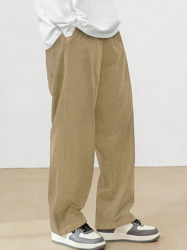 Mens_Beige_Corduroy_Wide_Leg_Pants_With_Elastic_Waist