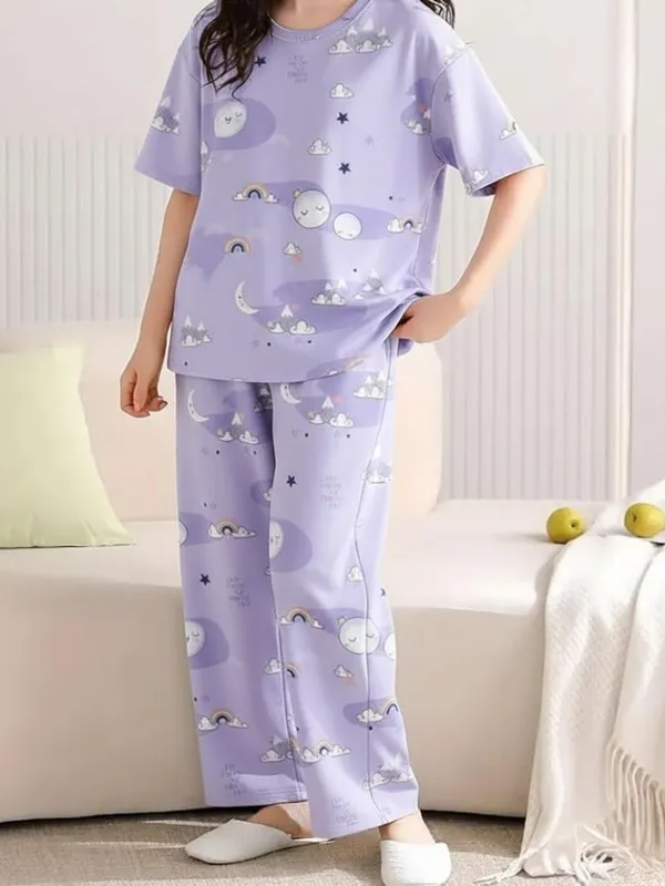 Womens_Lavender_Moon_&_Stars_Print_Cotton_Pajama_Set