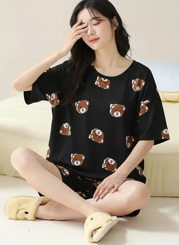 Black_Bear_Print_Pajama_Set_-_Short_Sleeve_Top_&_Shorts