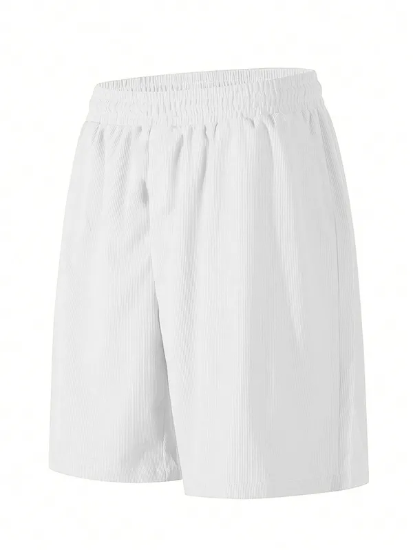Mens_White_Elastic_Waist_Casual_Shorts