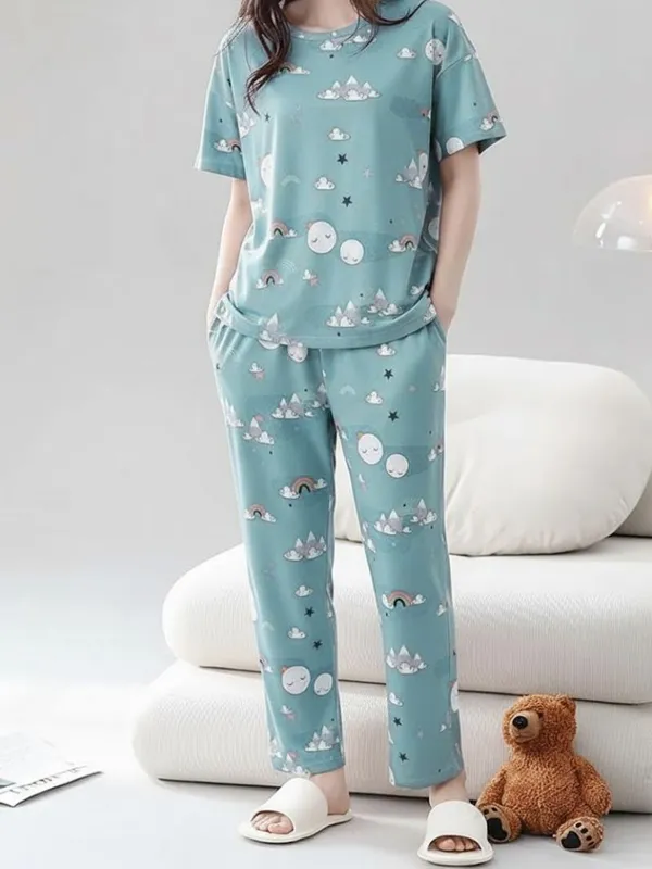 Mint_Green_Pajama_Set_With_Cute_Cloud_And_Rainbow_Print