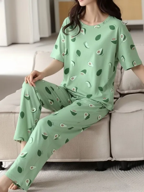 Womens_Green_Avocado_Print_Pajama_Set_-_Comfortable_Short_Sleeve_Sleepwear