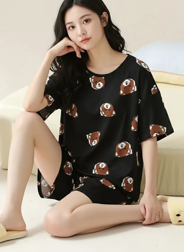 Black_Bear_Print_Pajama_Set_-_Short_Sleeve_Top_&_Shorts