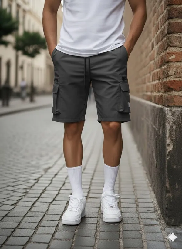 Mens_Dark_Grey_Cargo_Shorts_With_Drawstring_And_Utility_Pockets